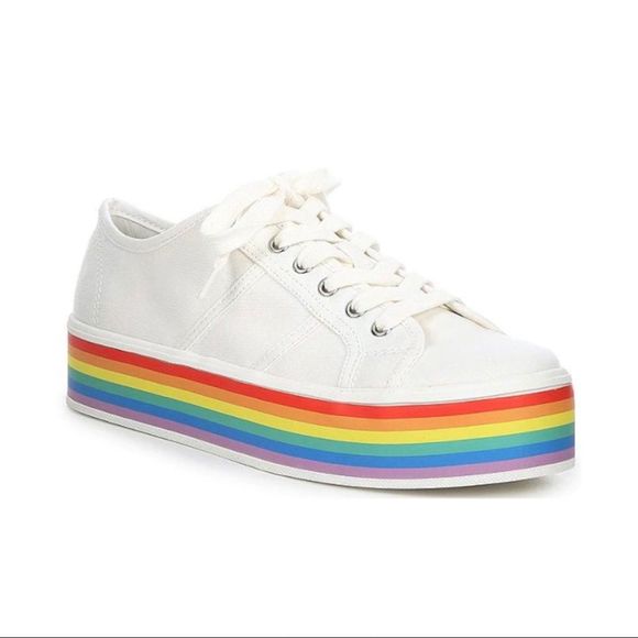 Gianni Bini Shoes - GB ON-BEAT CANVAS PLATFORM SNEAKERS RAINBOW SUMMER PRIDE SIZE 9